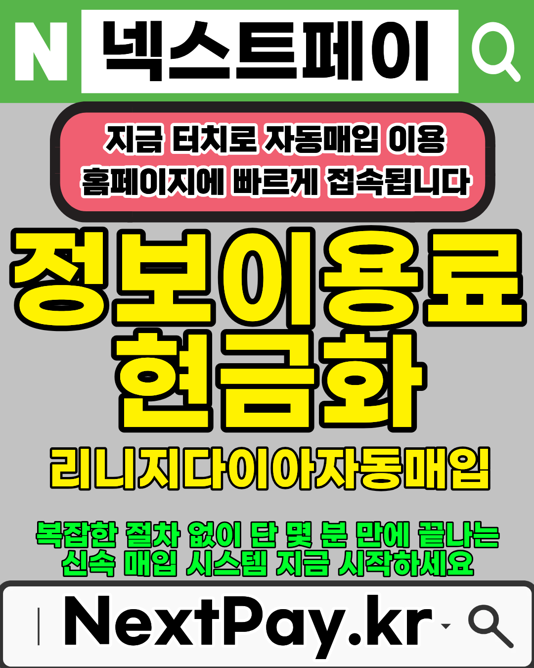 정보이용료현금화 넥스트페이 실시간처리 안전거래 서비스정보